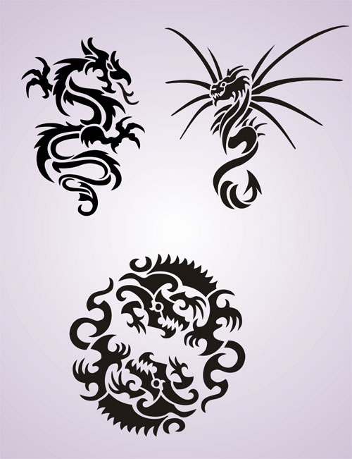 stock vector : Vector Illustration of Iconic Dragons & Tribal Tattoo Designs